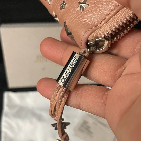 Jimmy Choo FILIPA Pearlized Pinkish Gold with silver Star Stud Zip Wallet - Picture 15 of 17